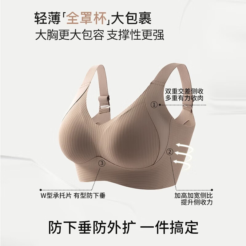 华婷露（Huatinglu）秋冬大码无钢圈文胸大胸显小女性感薄款美背收副乳调整型胸罩薄 月光倾城-咖啡色 XL(适合38/85 B C D罩杯)