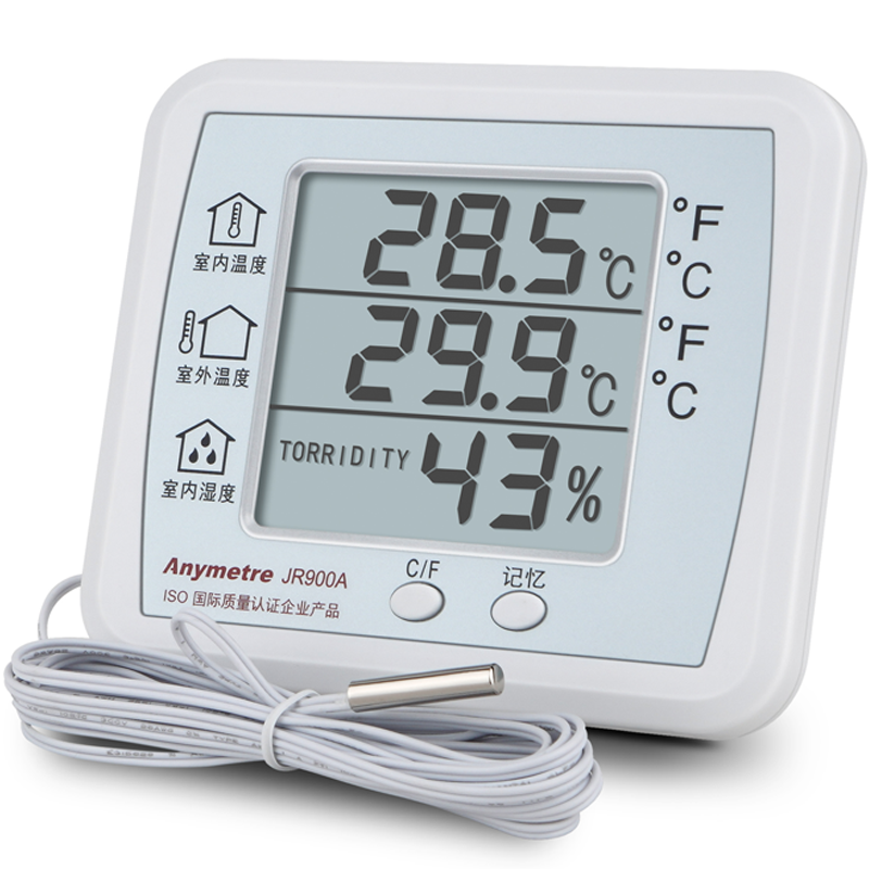 美德时 室内室外电子温湿度计 家用库房干湿室温计冰箱冰柜温度计双温温度表 带探头双温 JR900A