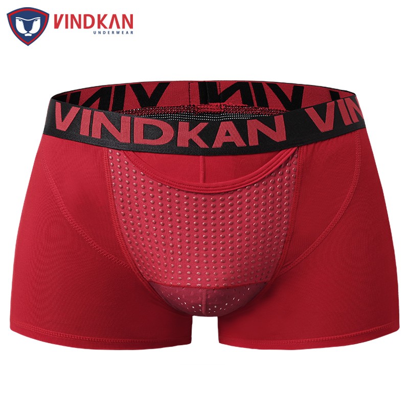 VindKan英國衛(wèi)褲槍彈分離內(nèi)褲男冰絲陰囊托提睪袋莫代爾平角磁能男式衩頭 紅色 2XL(適合體重131-150斤穿）