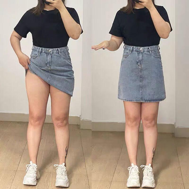 定途200斤胖妹妹牛仔短裙加肥加大码胯大腿粗牛仔薄款半身裙女大码胖