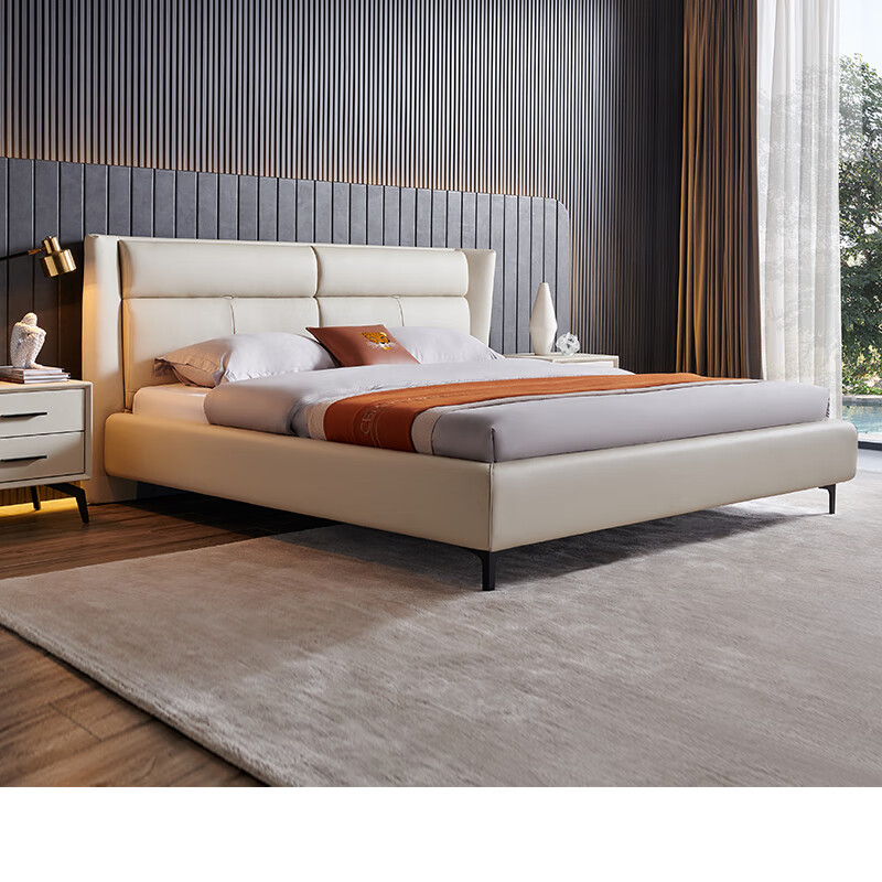 cbd现代简约真皮床d089a 杏仁白te89 1.8*2m 超体