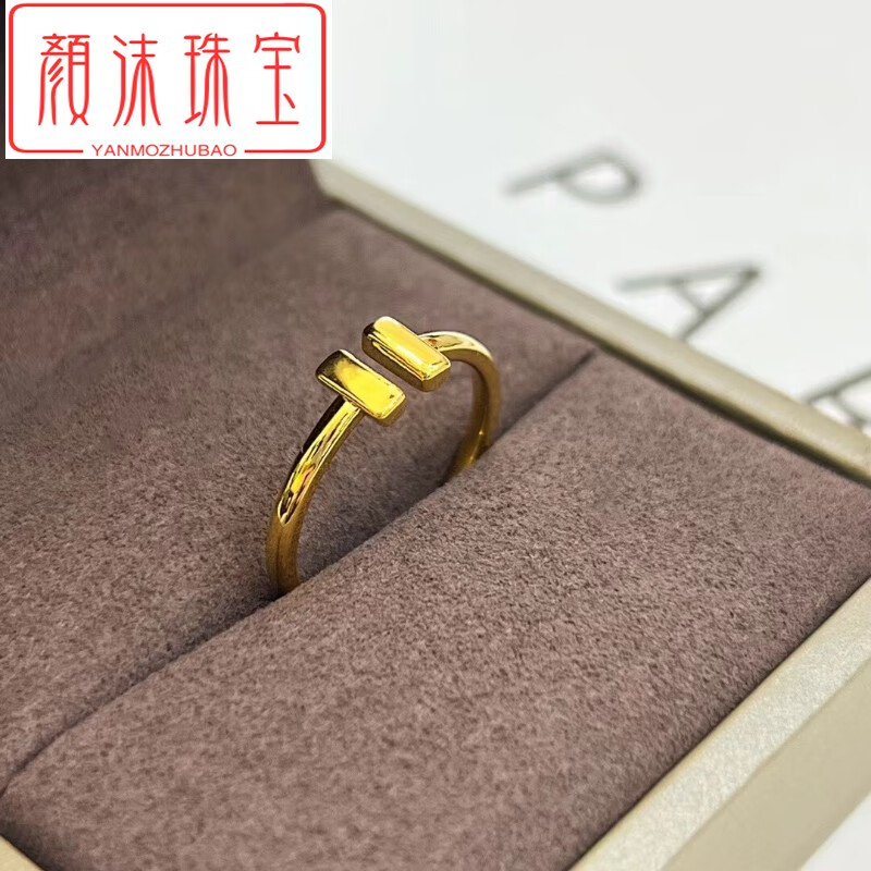 颜沫珠宝双t黄金戒指5d无氢开口戒圈999足金光面硬金圈口生日礼物送
