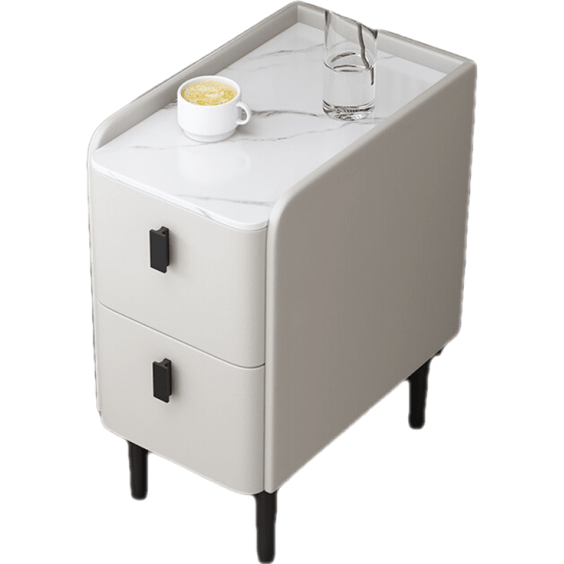 苏购  智能床头柜小型超窄极简约现代轻奢岩板实木无线充电卧室床边柜子 白色(岩板款) 25x40x50cm  密度板框架 实木抽屉