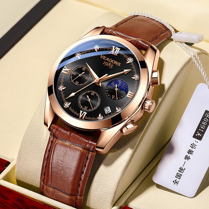 spirra阿玛妮手表男士三眼六针多功能新款夜光防水皮带韩潮流时尚商务