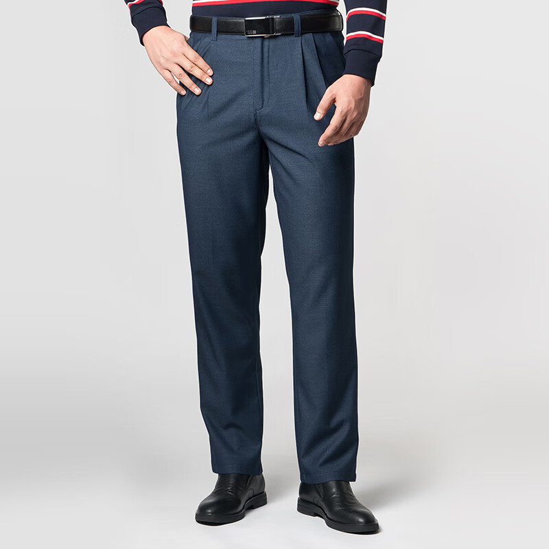 嘉意男裤2022新款舒适透气秋冬季爸爸双褶宽松休闲长裤e89003 36