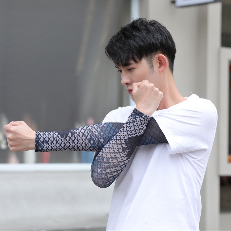 冰丝袖套男士防晒袖套冰丝手套男夏季薄款开车骑行运动手臂套袖护袖