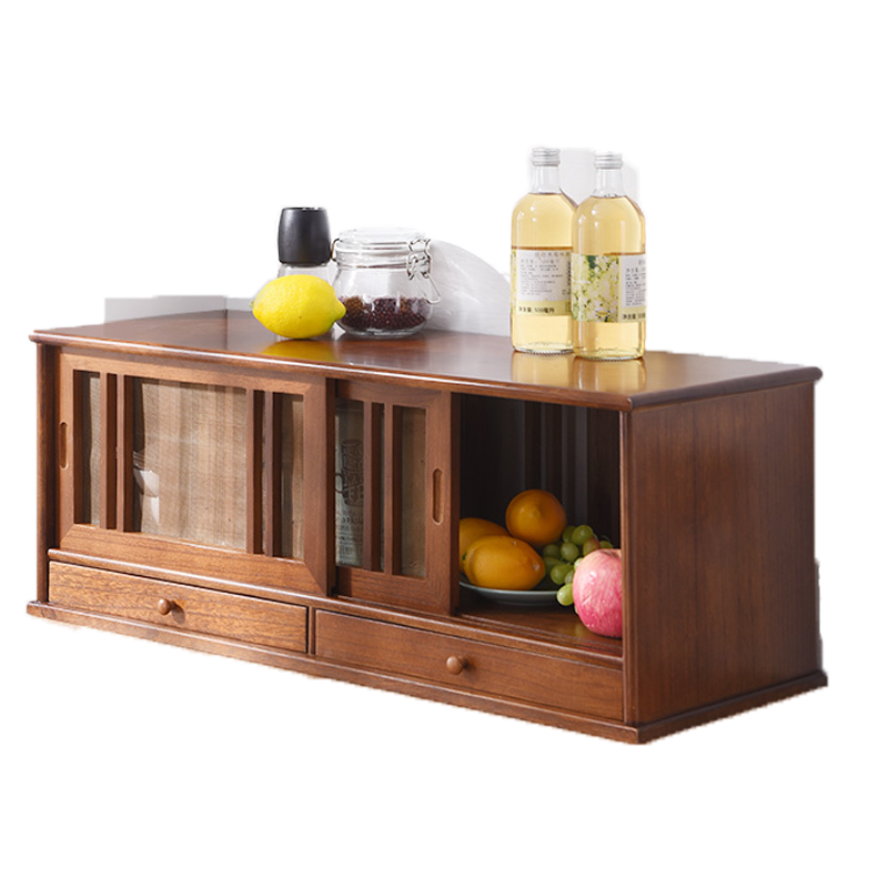 越茂 纯实木餐边柜储物柜木质茶水柜收纳柜子透气小碗橱 钢网门咖啡色【长60cm】