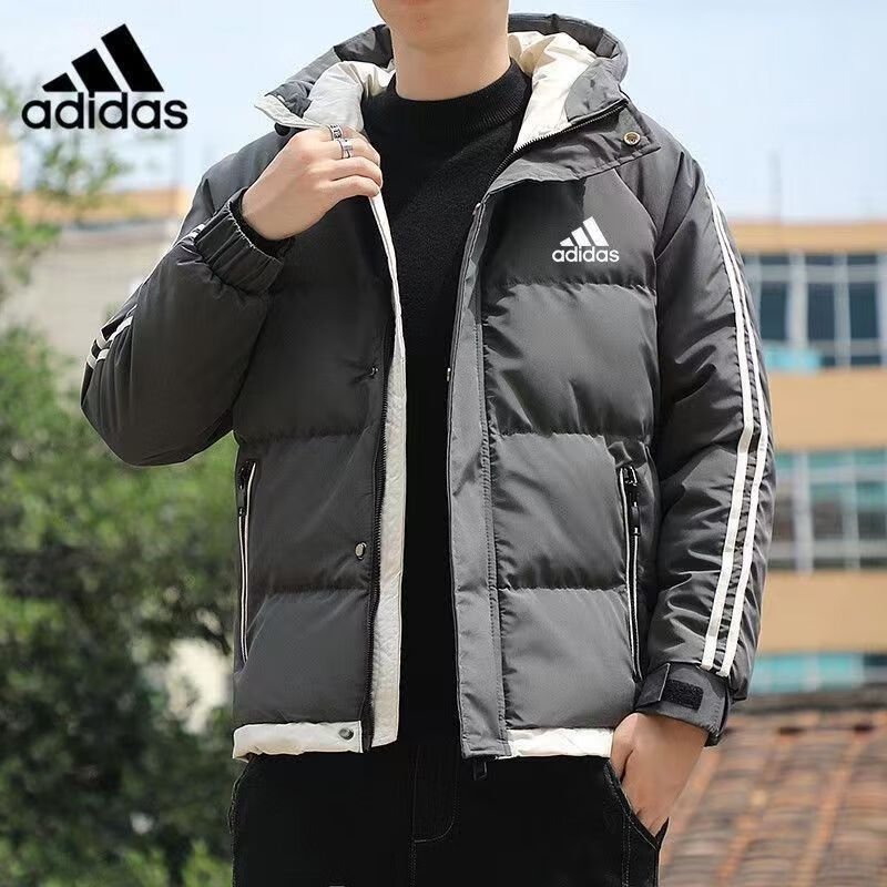 阿迪达斯 （adidas）三叶草2024男外套秋冬季新款大码宽松连帽羽绒棉服加厚棉衣棉袄潮剪标尾货 AD9789灰色[专柜特惠] XL