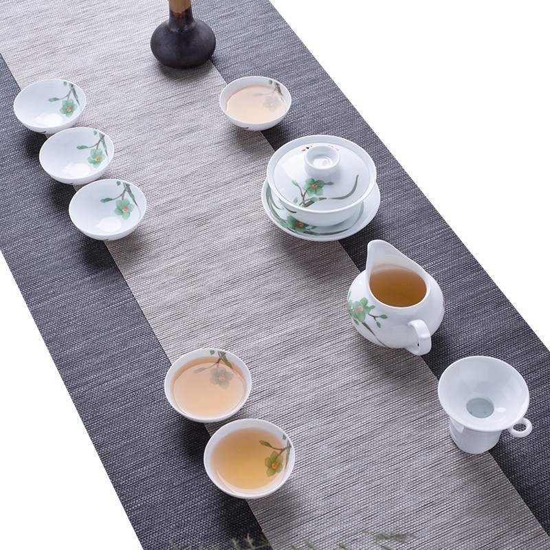 千红窑手绘茶具套装家用陶瓷功夫茶具6人整套手绘盖碗壶茶杯套装 清香绿