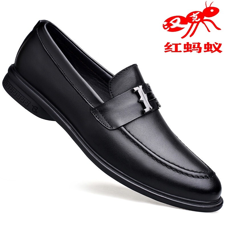 汉克红蚂蚁皮鞋男新款男士商务休闲正装皮鞋一脚蹬时尚结婚鞋透气小