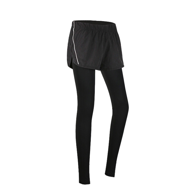 班蒂纳健身裤假两件女修身弹力瑜伽裤春夏季跑步高腰女士运动长裤 YJJYB02 黑色yjjyb02 S