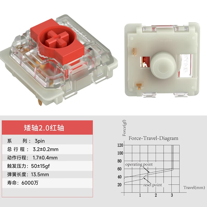 佳达隆gateron佳达隆新品矮轴2.0矮轴香蕉矮轴机械键盘轻薄开关 2.0矮红轴 35颗