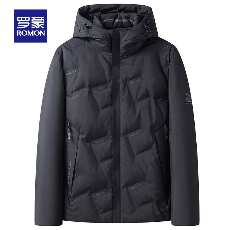 罗蒙男士短款羽绒服秋冬新款中青年保暖商务休闲通勤百搭羽绒外套男 S2Y010777黑色【连帽款】 XL (180) 【建议135-150斤】