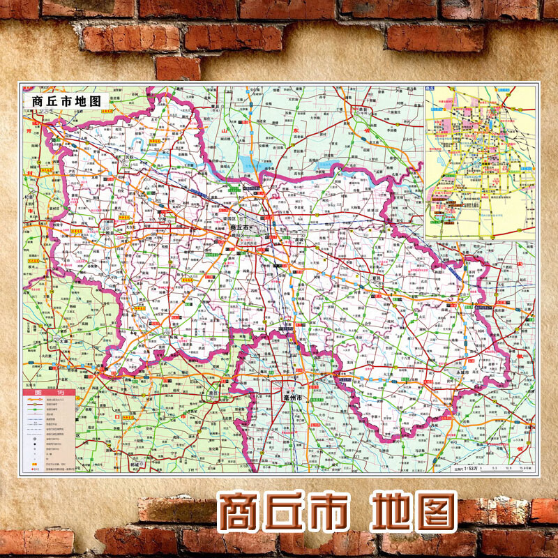 2024新款 商丘市地图墙贴 超大巨幅 交通行政区划图 装饰画海报 商丘