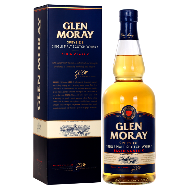 格兰莫雷（Glen Moray）洋酒 英国原装进口 苏格兰 斯佩塞区 单一麦芽 威士忌 经典系列 原味 700ml