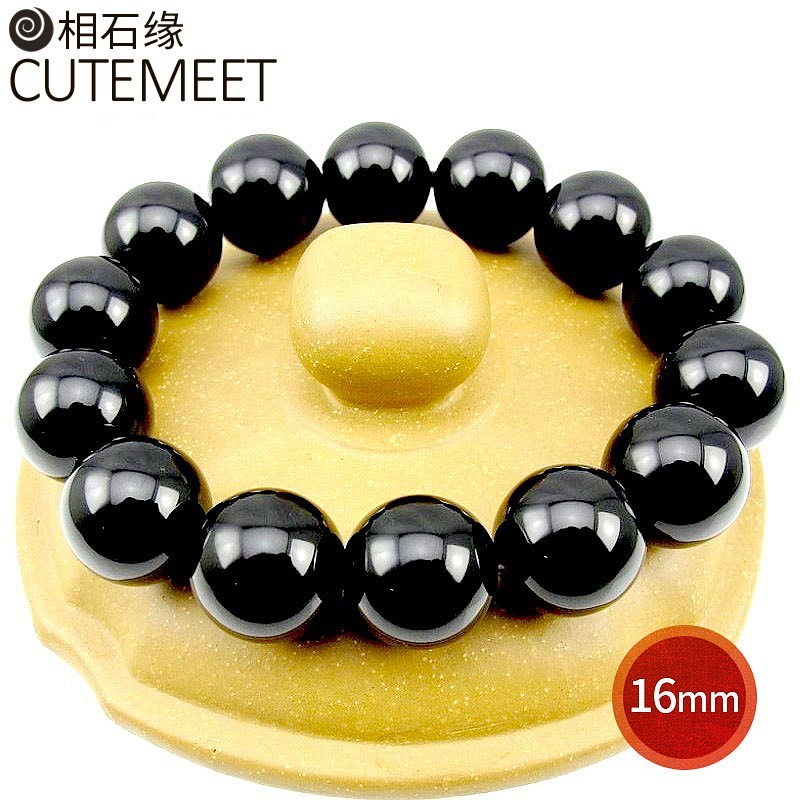 相石缘黑玛瑙手链男16mm黑金刚佛珠手串男款