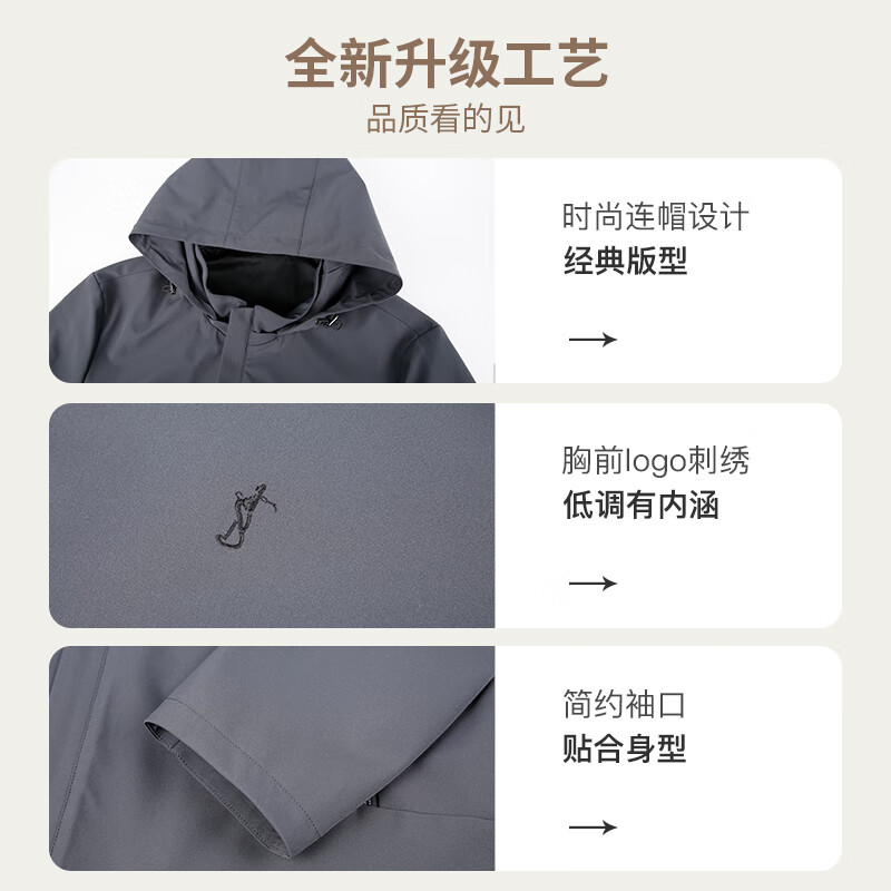 才子（TRIES）夹克外套男士商务行政连帽夹克品牌LOGO纯色户外上衣百搭通勤外套 灰色 2XL (180/96A)