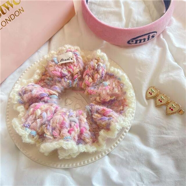 甜美发圈扎头发绳冬季少女心头绳皮筋猪大肠发饰发绳 少女编织大肠发圈