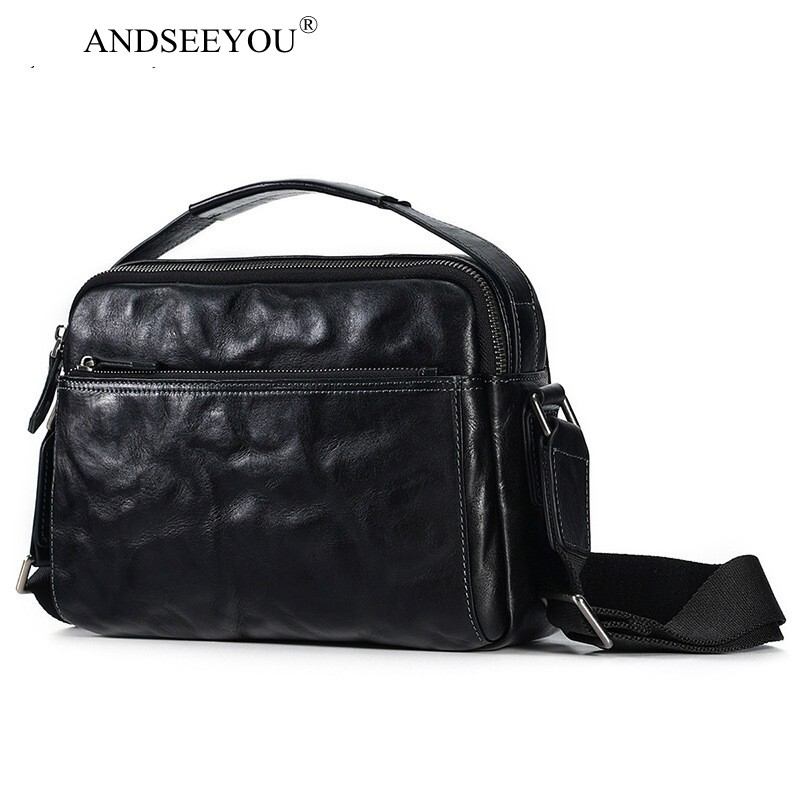 andseeyou品牌 单肩包男 新款真皮斜挎背包男植鞣皮潮流男士单肩包手
