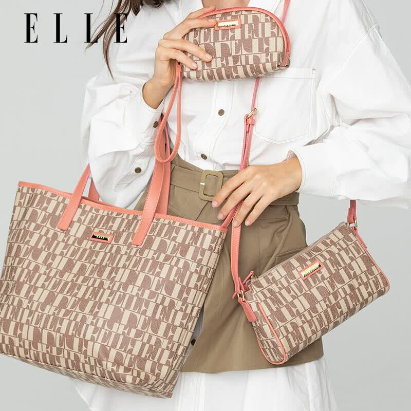 elle女包老花单肩包斜挎托特钱包三件套