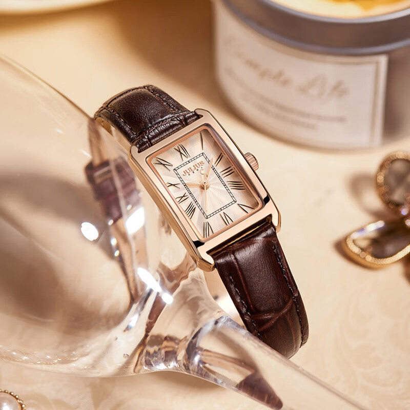 聚利时（Julius）手表女邢菲同款小众轻奢防水方形女士机械风石英情人节礼物送女友 高级咖【礼盒装】