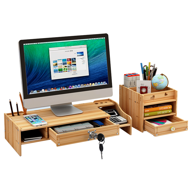 万事佳 显示器屏增高架电脑显示器增高架办公用品桌面收纳支架键盘置物架子加厚5MM板材 樱木色