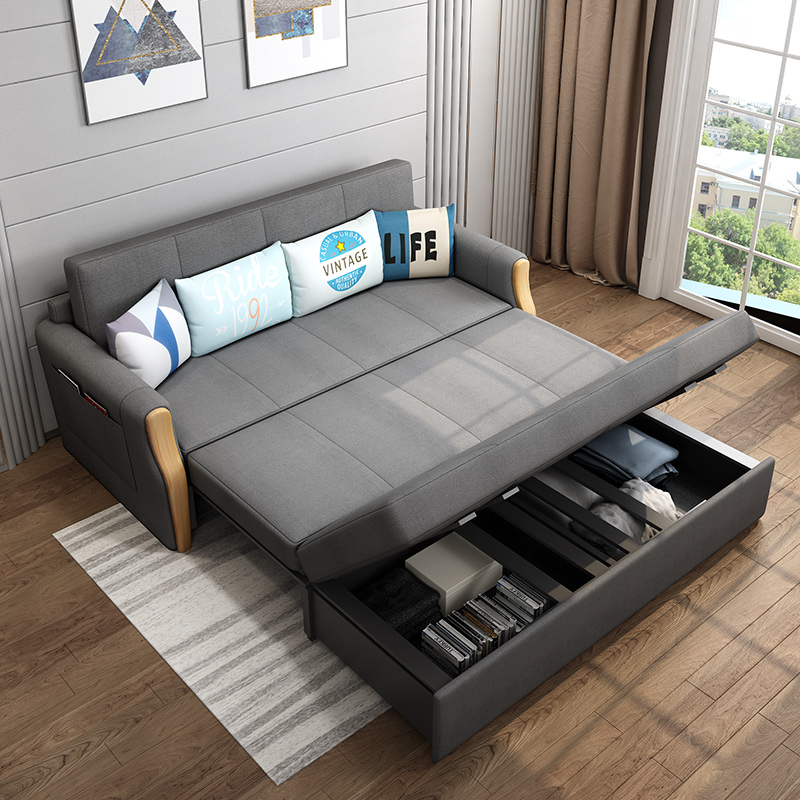 香蜜居 沙发床两用 多功能折叠推拉可储物实木双人单人小户型客厅1.5米1.8米 乳胶款 1.25米