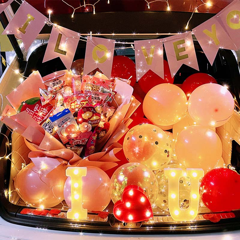 june bride汽车后备箱惊喜生日场景布置情人节礼物表白装饰求婚气球