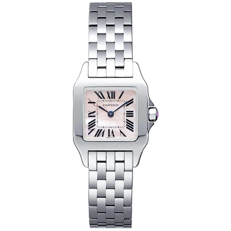 机芯后镶嵌钻石二手奢侈品腕表 卡地亚山度士系列20mm贝母面w25075z5