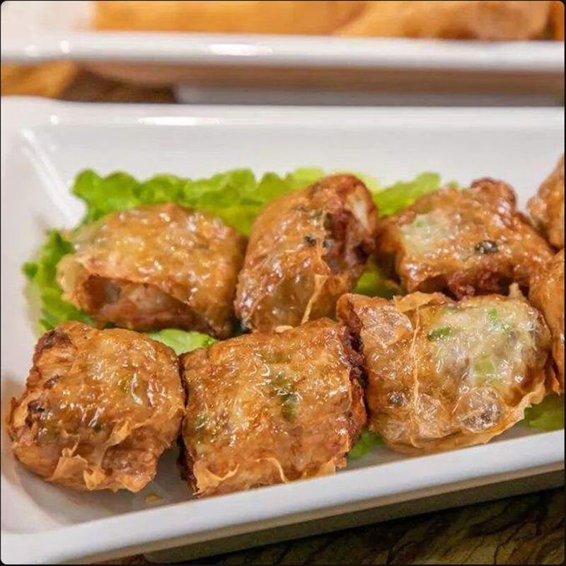 虎钢馋潮汕油炸手工传统粿肉小吃家庭菜腐皮卷大排档餐厅肉卷马蹄卷