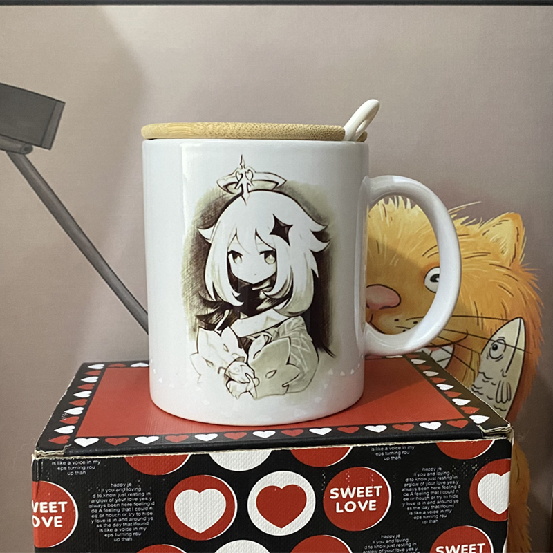 生日礼物创意个性陶瓷杯子派蒙画像杯子 派蒙杯子礼盒套装(杯盖 勺子)