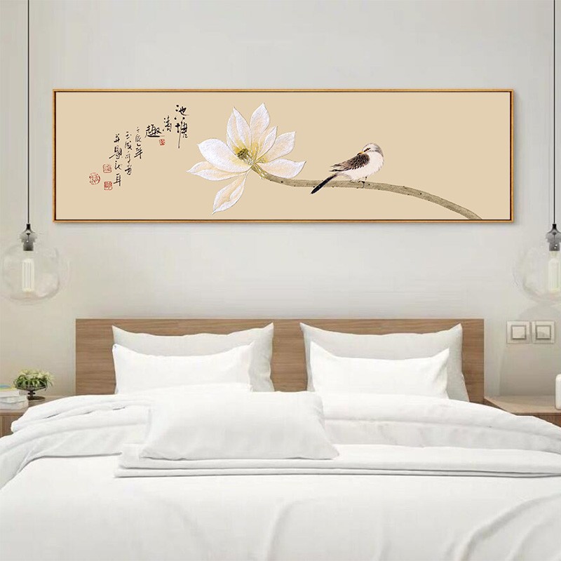 梓朗床头装饰画新中式卧室挂画客厅沙发背景墙画禅意荷花主卧房间壁画