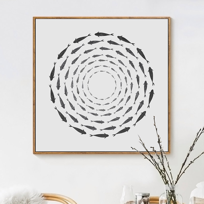 众画 多福鱼北欧风格现代简约抽象画玄关墙上挂画入户墙壁画沙发背景