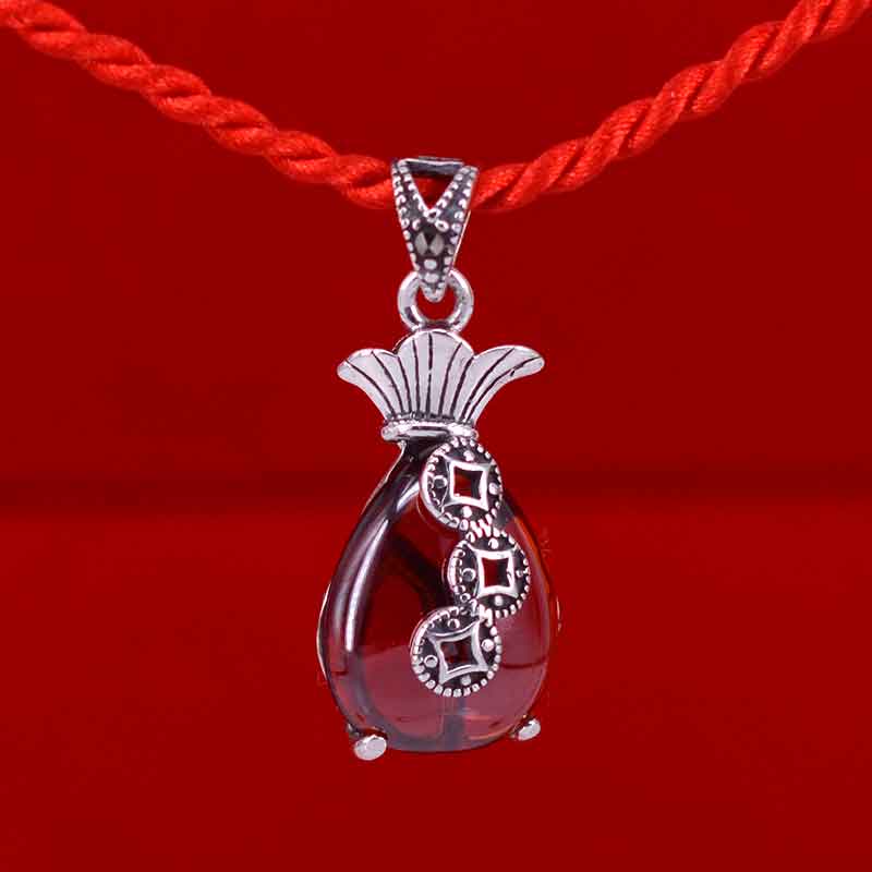 银复古钱袋吊坠复古镶嵌银福袋吊坠时尚个性女士银挂件铜钱币图案吊坠