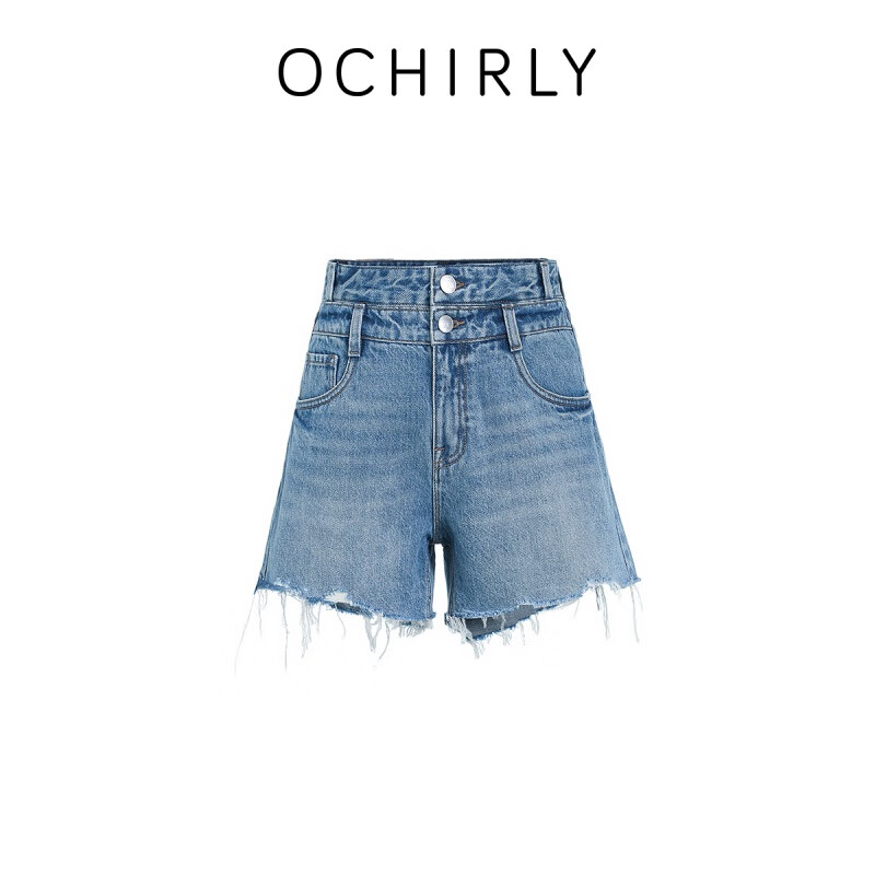 歐時(shí)力（ochirly） 土耳其牛仔 破洞直筒牛仔短褲女辣妹炸街夏季 牛仔藍610 XS