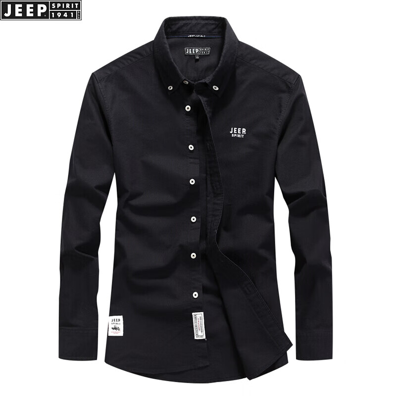 JEEP SPIRIT吉普长袖衬衫男2022春秋季新款男士纯色修身型衬衣 商务休闲 白色 L/41