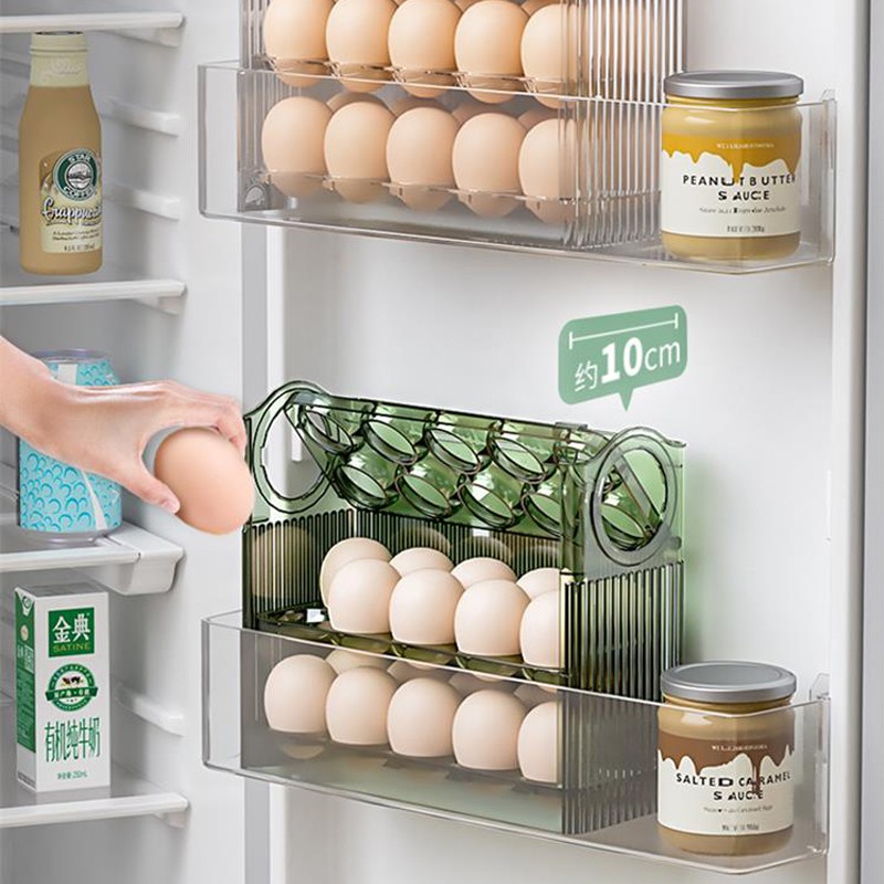 鸡蛋收纳盒冰箱侧门蛋托神器可翻转厨房收纳整理专用食品级保鲜盒 【自动回弹】鸡蛋收纳盒 墨绿