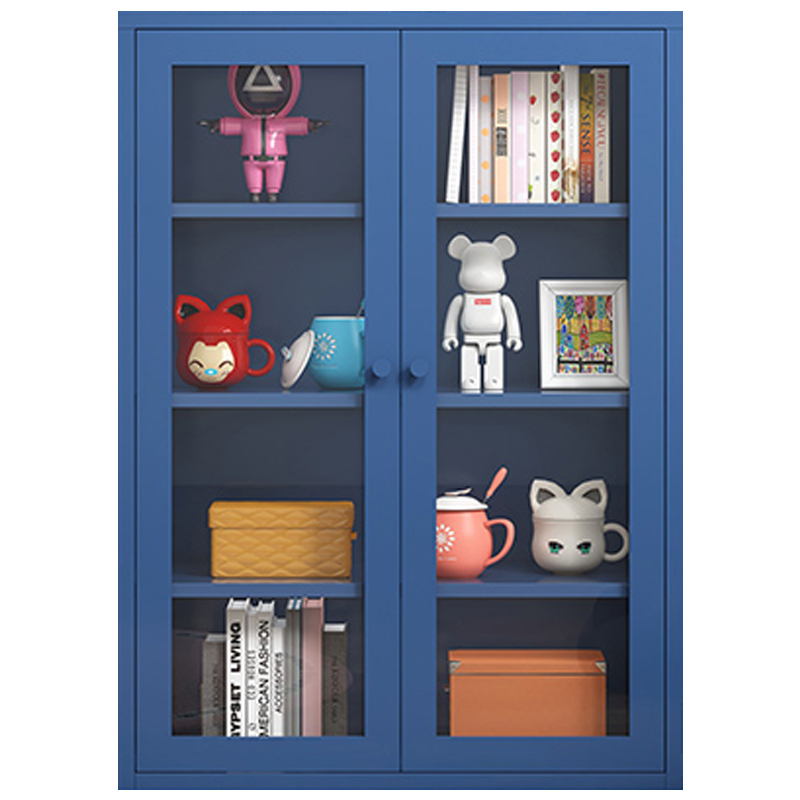 执逸北欧铁艺餐边柜现代简约置物柜轻奢客厅酒柜靠墙铁艺茶水柜储物柜厨房餐柜储物柜小矮柜 深蓝色玻璃双门矮柜落地款