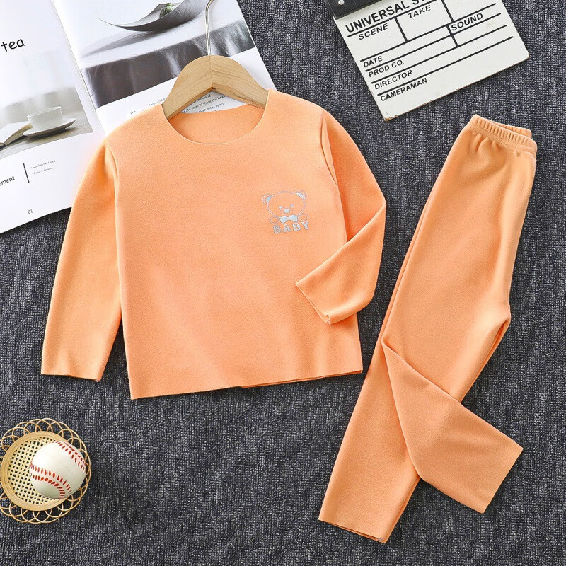 桑纪（SANGJI）秋冬新款儿童秋衣秋裤套装男童内衣女童宝宝中小童德绒居家服睡衣 德套装-橘红 73 #适合63-73cm