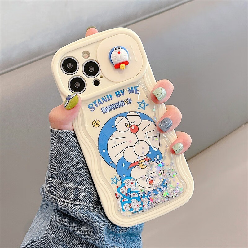 手机壳苹果13promax全包防摔12/11硅胶软壳创意 立体推窗流沙 哆啦a梦