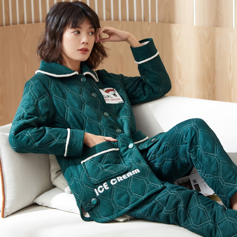 圆人(yuanren)圆人睡衣女冬三层加厚加绒珊瑚绒夹棉秋冬款保暖可外穿