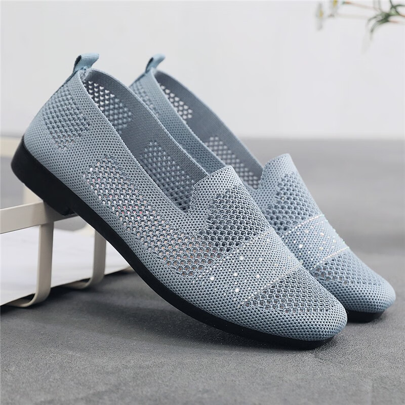 京睿 2022新款老北京布鞋女单鞋妈妈飞织镂空夏季一脚蹬软底平底 天蓝色6-211 39高性价比高么？