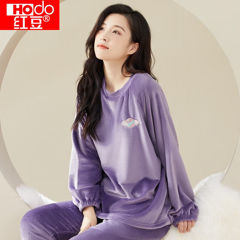 服饰内衣99-50券 红豆 秋冬女式套头法兰绒睡衣套装，49.8 红豆 秋冬男女士套头法兰绒睡衣套装，59.8 - 折送网