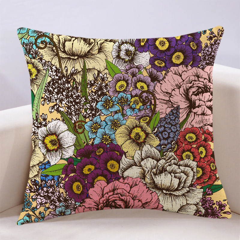 万燊 复古手绘抱枕田园乡村美式碎花怀旧靠垫靠背套客厅卧室沙发靠枕 A款 70x70cm(枕套加枕芯)