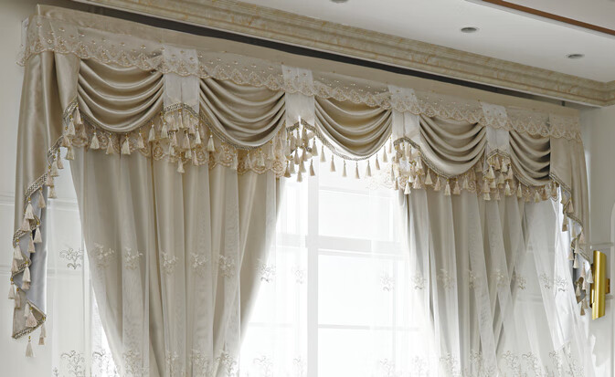 大气客厅绣花窗帘布纱成品双层遮光卧室阳台定制落地窗 水波帘头 宽2