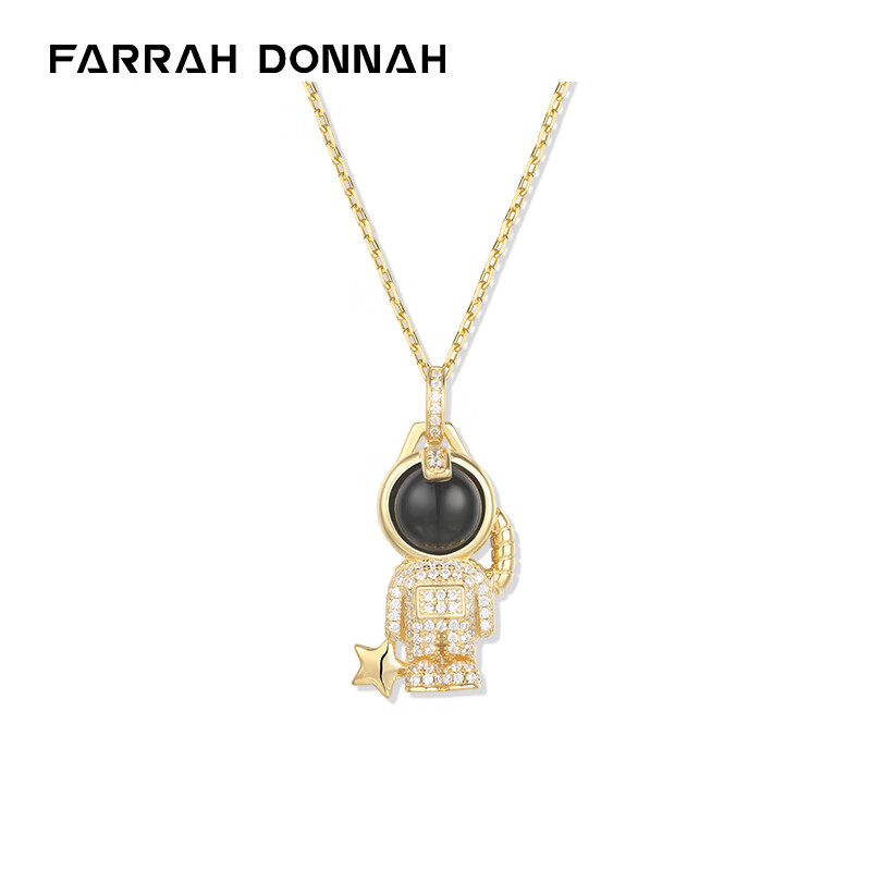法斗（Farrah Donnah）925银镶晶钻项链立体摘星宇航员男女同款情侣首饰礼物 潮流时尚个性 摘星