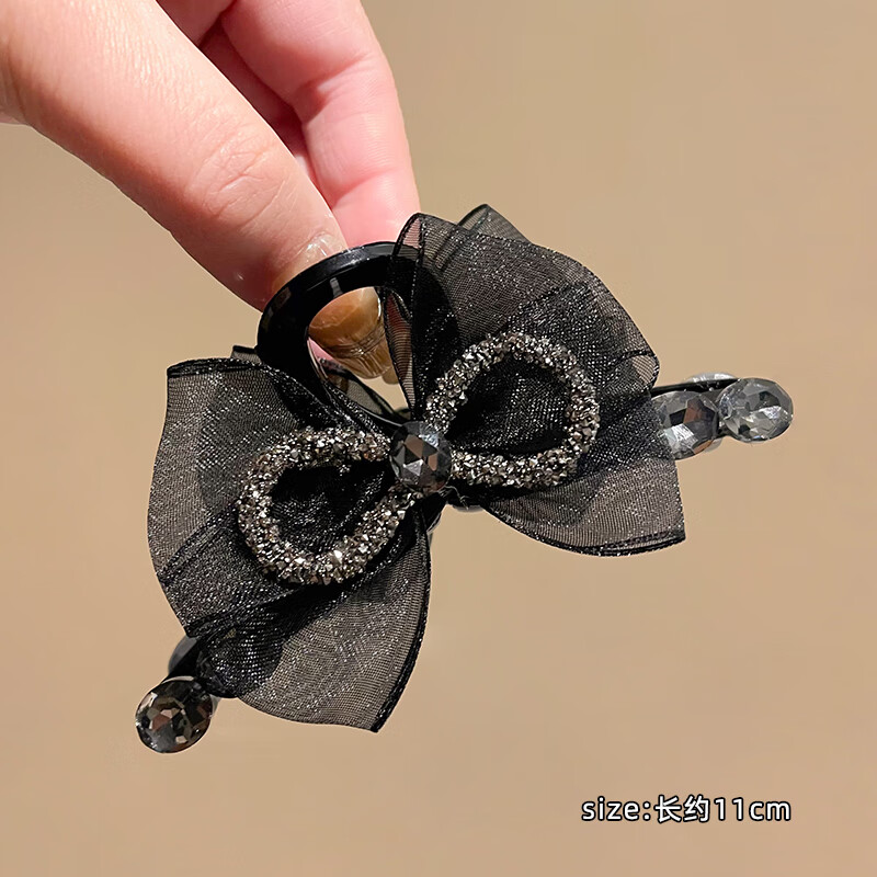 俏三岁双面网纱蝴蝶结抓夹发量少发卡女2024新款盘发发夹鲨鱼夹成人