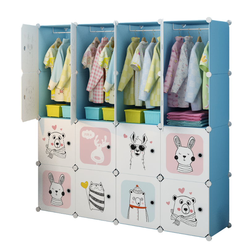 蔻丝简易衣柜收纳的柜子塑料衣橱组装折叠衣柜宿舍单人挂衣柜 20门4挂 组装