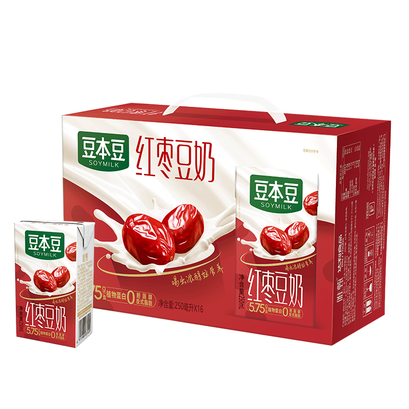 豆本豆唯甄红枣豆奶植物奶蛋白质饮料营养早餐奶 250ml*16盒整箱礼盒装