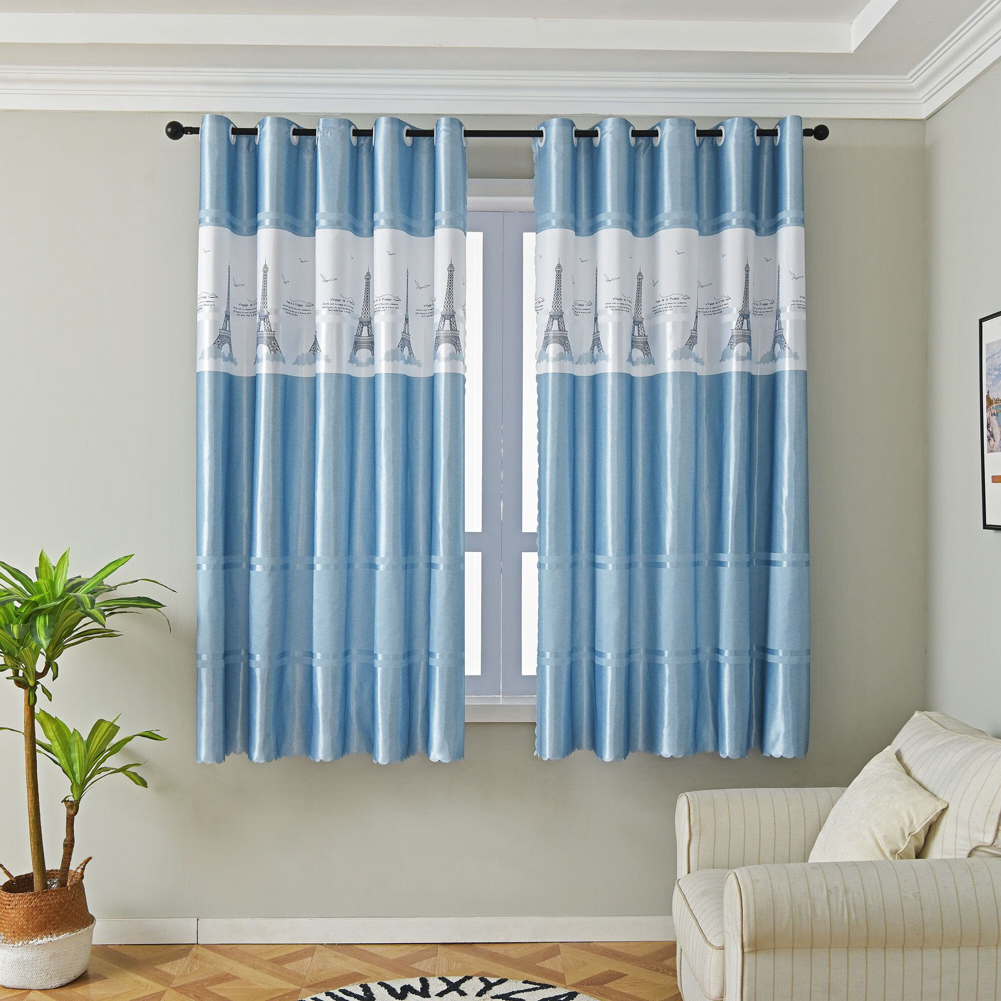 毕柯鹿出租房简约儿童卧室半遮光成品窗帘短款飘窗卡通网红帘子 28号